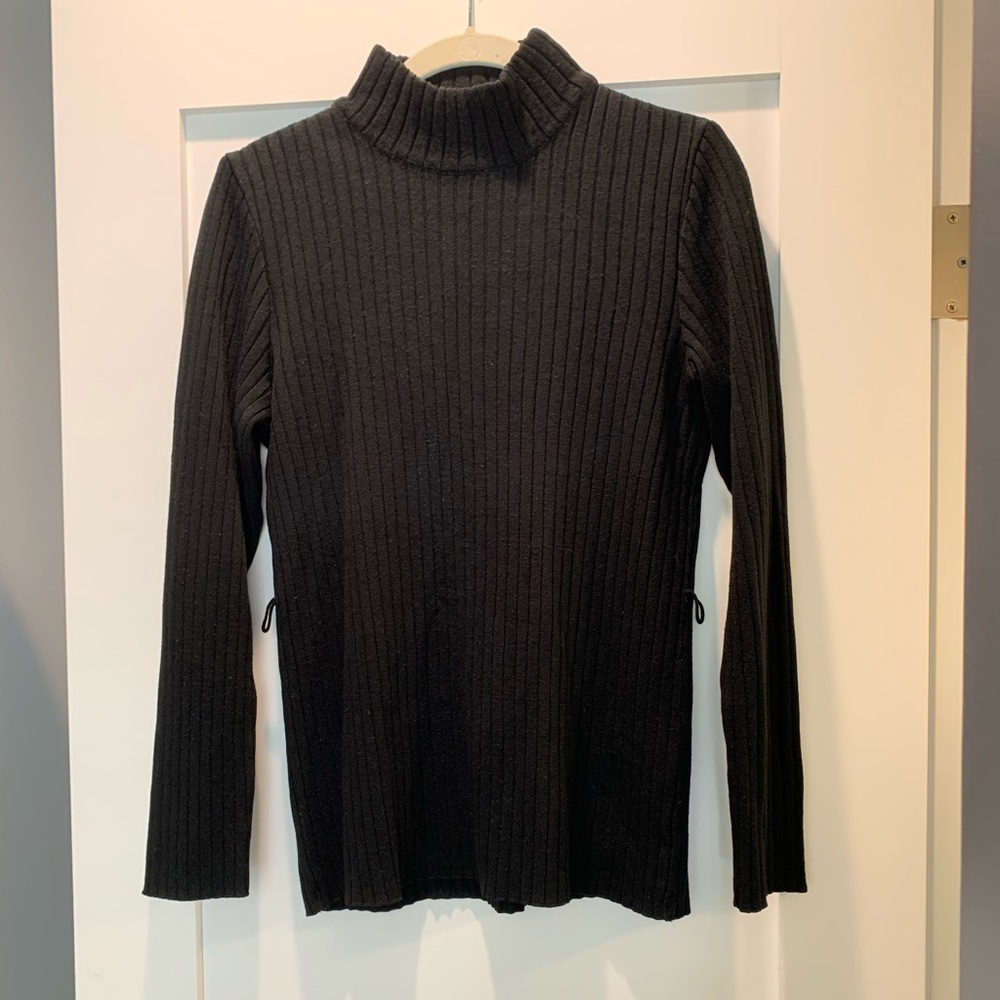 Ribbed black turtleneck sweater